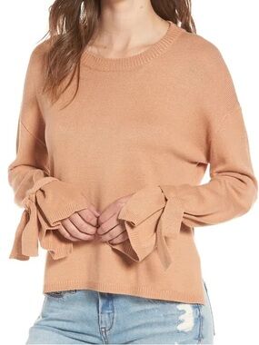 ASTR the Label Tie Sleeve Sweater Tan Small